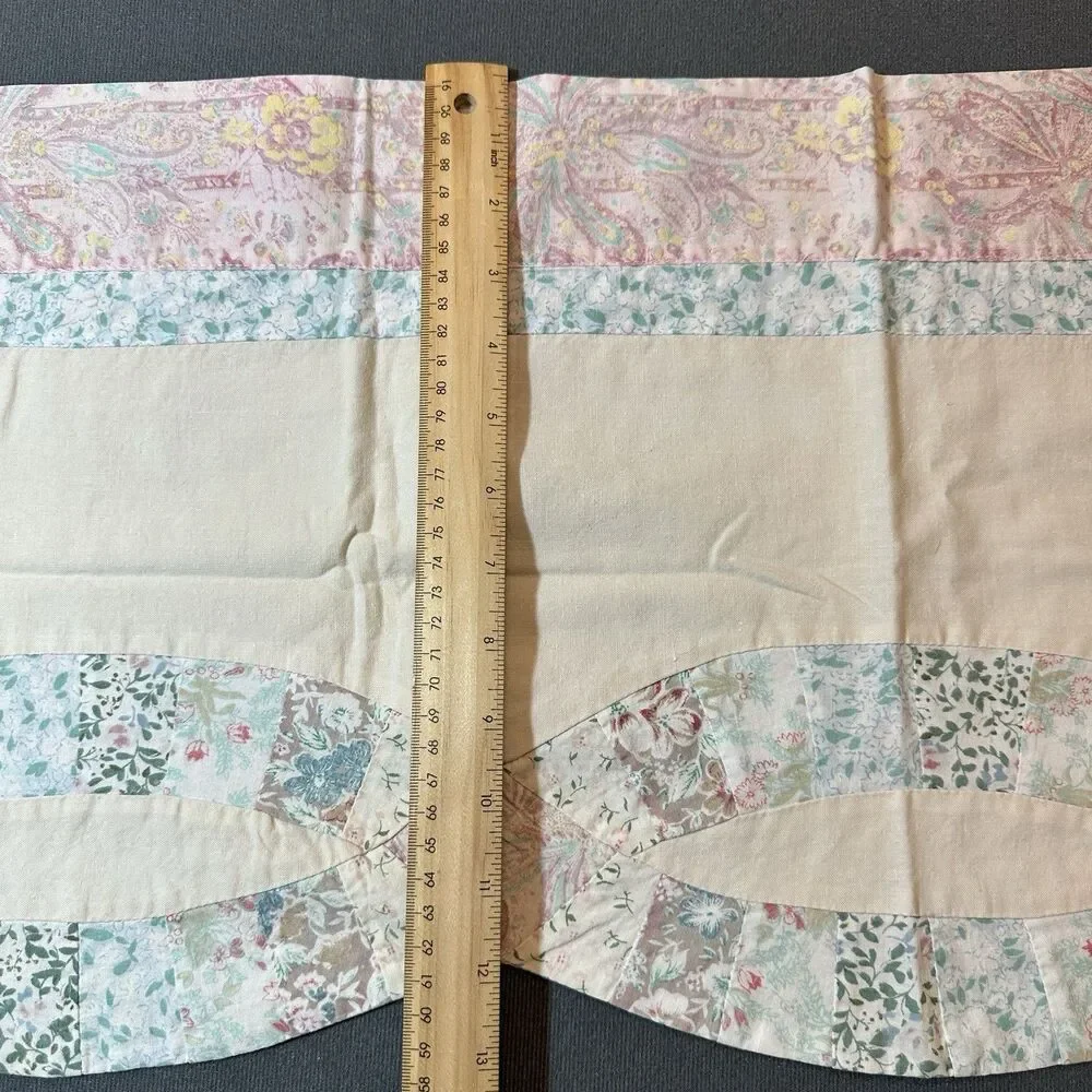 Handmade Double Wedding Ring Window Valance Pastel Floral Patchwork Cottage